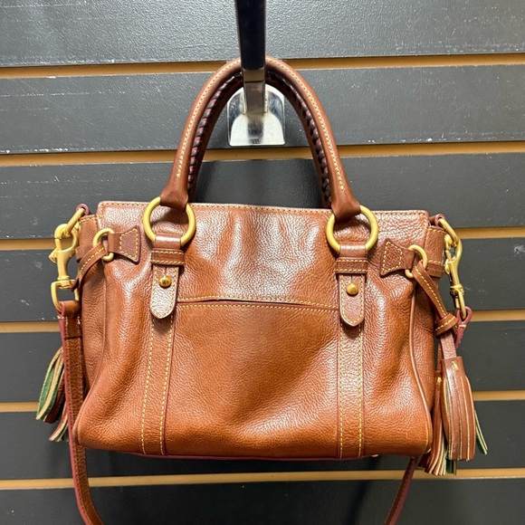 Dooney & Bourke Florentine Leather Satchel – Brown, Tassels, Crossbody Strap - Picture 2 of 15